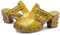 CrazycatZ Damen Leder Clogs, Blockabsätze Ledersandale Bunte Clogs Pantoletten Bunte Blume Clogs (Green, Numeric_42)