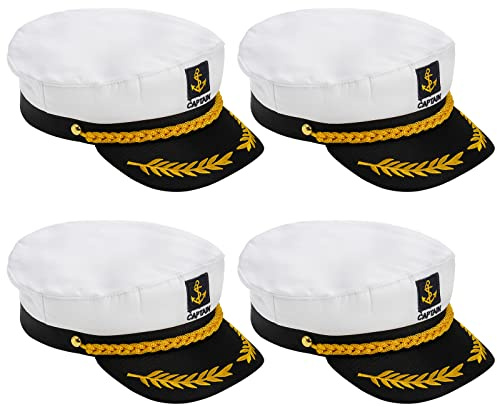 Mezchi 4 Pack White Yacht Captain Costume Hat, Adjustable Boat Sailor Hat, Navy Marine Admiral Cap, for Adult, Party Accessories, 9.8 x 5.9 x 1.9 inch
