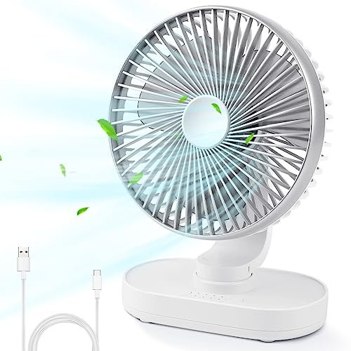 WingFly Mini Ventilator, USB Ventilator Ultra Leise 6.5 inch, 4000mAh Tischlüfter 4 Geschwindigkeitsstufen, Drehbarer, Tragbarer für Zuhause Schlafzimmer Büro Outdoor Aktivitäten (Silber)
