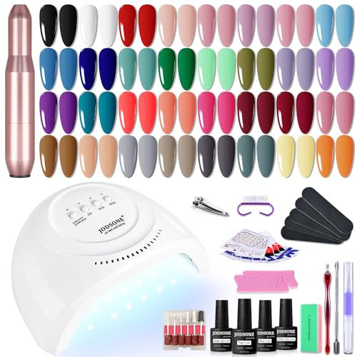JODSONE Juego de esmaltes de uñas de Gel, 36 piezas, taladro de uñas con luz UV, superficie brillante, fácil de aplicar, textura mate, Kit de manicura todo en uno…