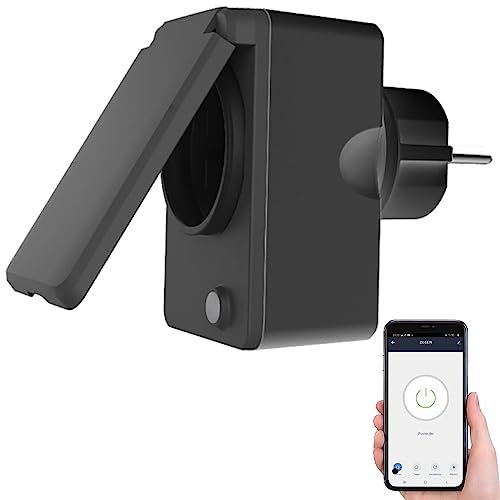 Luminea Home Control Außensteckdose WLAN: Smarte WLAN-Outdoor-Steckdose, Energiekostenmesser, 16A, IP44, schwarz (Zeitschaltuhr WLAN App, Smarte Zeitschaltuhr Outdoor, Weihnachtsbeleuchtung)