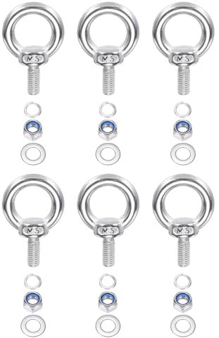 PATIKIL M5 x 10mm Lifting Shoulder Eye Bolt, 6Pcs 304 Stainless Steel Lifting Ring Threaded Eyebolt with Nuts Washers for Hanging Hammocks Articles