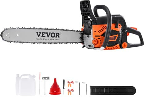 VEVOR Motosierra de Gasolina con Guía de Cadena 50,8 cm Inalámbrica 58CC 3,22HP para Corte de Ramas de Árboles, Poda de Árboles, Limpieza de Terrenos, Corte Forestal en Granjas, Jardines, Ranchos