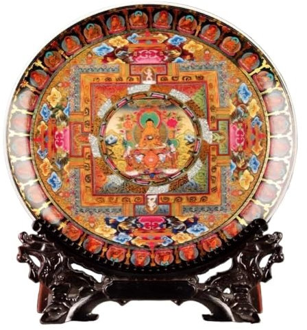 Keramiska dekorativa tallrikar 26 cm Keramiska Buddhastaty Tangka porslinstallrik kinesisk stil heminredning