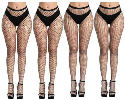 Leogony 4 Pairs Black Fishnet Tights Womens, High Waist Fish Net Tights, 2 Styles