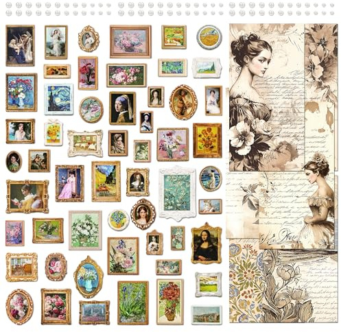 3 paquetes de pegatinas estereoscópicas para scrapbooking retro, decoración de pintura al óleo vintage, papel estético, decoupage clásico, cartón duro grueso para hacer tarjetas, diarios (Eliot)