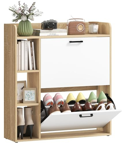 HOMCOM Meuble à Chaussures 15 Paires 83x24x90,5 cm Effet Bois Naturel