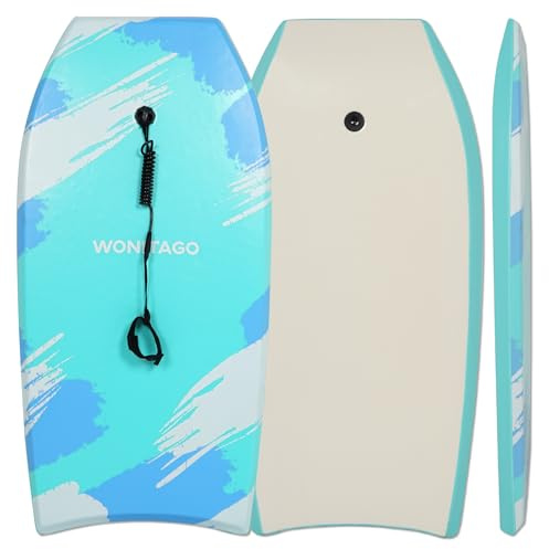 Bodyboard with Coiled Wrist Leash, Lightweight and Durable EPS Core Bodyboards for Beach, 41 inch, Green