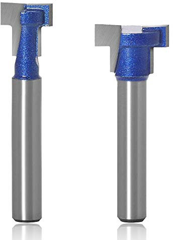 Mesee 2 Pieces T-Slot Router Bits, 1/4 Inch Shank Industrial Grade T-Track T Slotting Keyhole Router Bit Set Woodworking Grooving Cutter Tool for 5/8'' & 7/16'' Hex Bolts