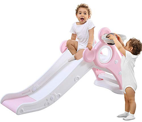 YOLEO Toboggan pour Enfants avec Panier de Basket, Jeu d'Extérieur et l'Intérieur pour Bébé, Maternelle, Stable, Sûr, Grand et Largeur 115x66x125cm (jusqu'à 25 kg)