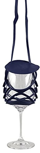 VINSTRIP® GLASSLING DUNKELBLAU - Weinglashalter zum Umhängen mit Schutzdeckel - praktischer Netzglashalter für Festivals, JGA, Stehparties, Weinwanderung, Geburtstagsausflug, ...