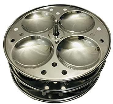 Best Stainless Steel Idli Cooker Maker 3-Rack Idli Stand idli steamer steel Plates Idli Stand, 3 Tier SS idali stand Makes 12, Silver Kitchen Appliances, cookware utensils 7 inch