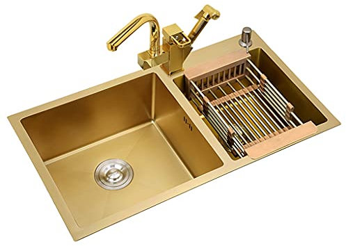 Lavelli da cucina Impianti Nano lavello Dorato in Acciaio Inox a Doppia Vasca Lavandino della Cucina Lavabo Domestico sottopiano, lavabo Taichung, lavabo sottopiano, lavabo Hotel Cucina