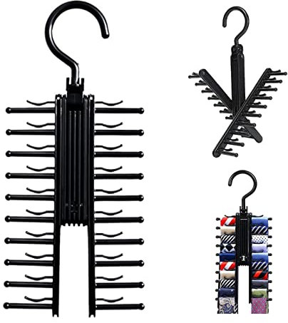 Appendicravatte Gruccia Portacravatte Regolabile Cintura Sciarpe Gancio Appendiabiti Organizer con Clip Antiscivolo per fissare fino a 20 Cravatte