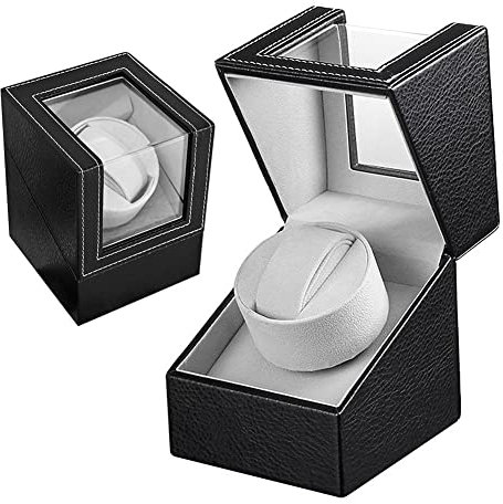 Automatische Uhrenbeweger Box, luxuriöser Uhrenwender mit leisem Motor für Automatische Uhr, Single PU Leder Uhrenbeweger Kollektor Vitrine Uhrengehäuse, Batteriebetrieb oder Netzteil (#4)