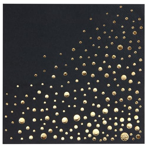 Stilvolle Servietten für Partys, 12,7 x 12,7 cm, Schwarz und Gold, 3-lagige Einweg-Servietten, 100 Stück, Schwarz und Gold, 3-lagige Einweg-Servietten, verleihen Sie Ihrer Veranstaltung Glanz mit