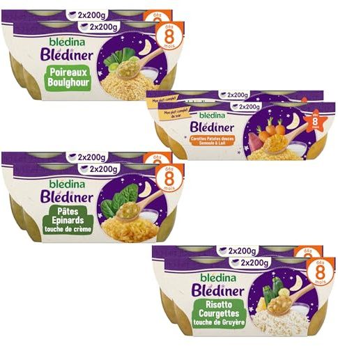 Blédina - Blédiner - Plats du soir pour bébé - 16 bols avec 4 Recettes inspirées du Fait Maison - Dès 8 Mois - Sans sel ajouté - 16x200g