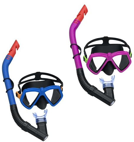 Bestway Snorkelmask för barn | dykmask för pojkar och flickor med UV-skydd, anti-läckage, justerbar rem, Dominator-set, 2 blandade färger