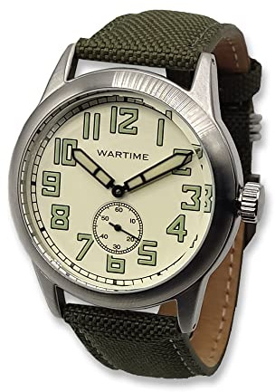 Wartime | WW2 Vintage USAAF Military Watch – Swiss-Quartz Movement with Canvas Strap and Leather Lining, 10 ATM Water Resistant. The Perfect World War 2 Memorabilia