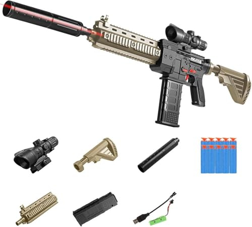 Sniper Soft Bullet con Visor Blaster Automático De Espuma 10 Balas, Pistolas De Juguete HK416 DIY para Niños De 6 A 13 Años Regalos De Niños para Cumpleaños Halloween Navidad-Arena