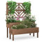 COSTWAY 2-Tier Raised Garden Bed with Trellis, Wooden Elevated Planter Box with Drainage Holes for Climbing Plants Vines, Fruit Vegetable Flower Pot Container for Patio Balcony Yard (Coffee)