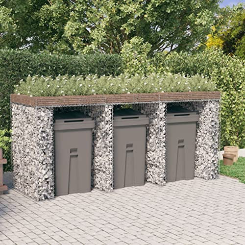 Swpsd Gabion Wall Bin Shed - 270x91x120 cm Galvanised Iron Trash Bin Storage Hiders for Garden & Outdoor Patio Home