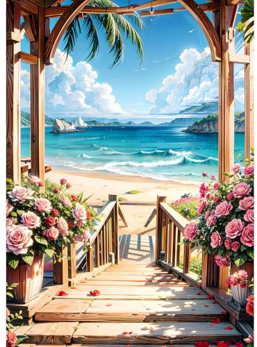 DPHERO DIY Meerblick Diamant Painting Bilder für Erwachsene Anfänger,5D Blumen Diamond Painting Set,DIY Runde Steine Strand am Meer Diamant Kunst Kits, Diamant Painting für Zuhause Dekor 30x40 cm