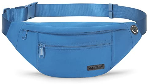 MAXTOP Large Bumbag Waist Fanny Pack Running Belt for Men Women Unisex Bum Bag with Headphone Jack and 4-Zipper Pockets Adjustable Belt for Travel Running Jogging Workout Hiking Gifts Lake Blue