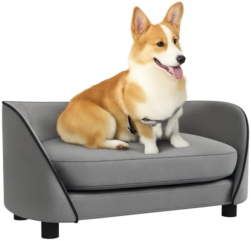 PawHut Canapé pour Chien, canapé pour Chat, Coussin Doux, Housse Amovible et Lavable, revêtement en Velours néerlandais, pour Chiens de Petite à Moyenne Taille, Gris