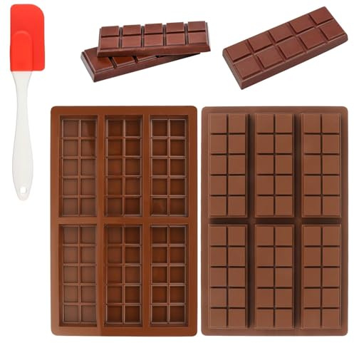 Yuaiosn 2 Pièces Moules à Chocolat en Silicone, Moule Tablette Chocolat, Moule Silicone de 6 Cavités + 1 Grattoir, Moules à Chocolat Break-Apart, pour pieces en Chocolat Maison, Gaufres, Pralines