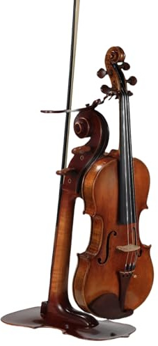 Soporte para violín de madera maciza y soporte para arco con diseño intrincado de corte pasado, forma de violín, hecho a mano, artístico, resistente y colgador de violín y arco, soporte de exhibición,