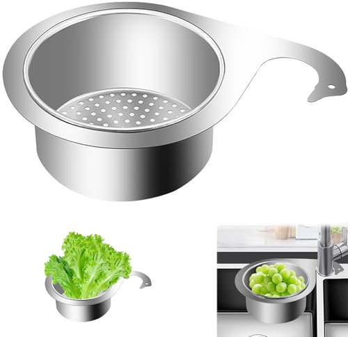 Cesta Colador Levitación Fregadero Acero Inoxidable, Filtrar Extraíble Colgar Mini, Recogedor Suciedad Alimentos, Rejilla Drenaje Multifunciona para Residuos Cocina, Lavar Verduras y Frutas (22 * 6cm)