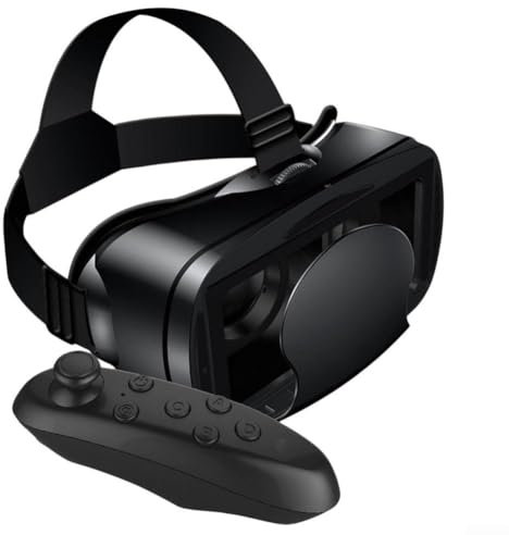 Eawfgtuw Casque VR réglable avec contrôleur pour smartphones de 12,7 à 17,8 cm, lunettes de réalité virtuelle 3D avec technologie de protection des yeux, expérience de jeu et de film immersive (noir)