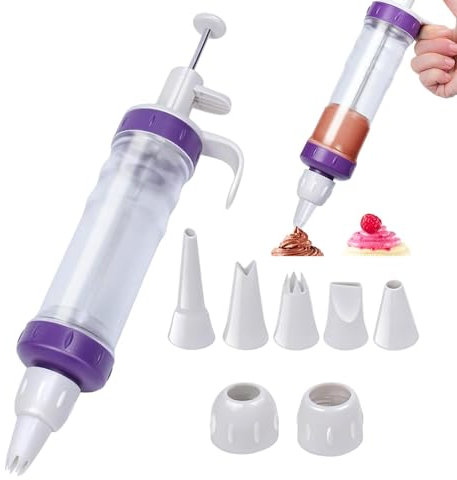 Siringa per contorno con 5 beccucci, siringa per pasticceria, siringa per torte, pasta di glassa, set per biscotti, biscotti incorniciato, pressa per fiori