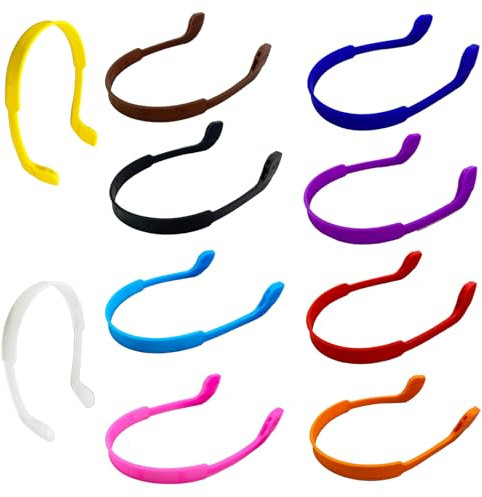 10 Pack Silicone Glasses Straps, Elastic Sports Glasses Band Holder, Anti Slip Eyeglasses Straps, Eyeglasses Retainers Silicone Glasses Temple Holders Anti-slip Protectors (10 Different Colored)