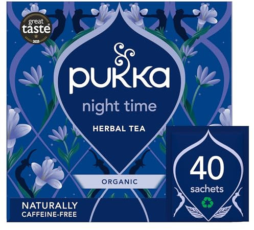 Pukka Herbs Night Time Organic Herbal Tea - 40 Plant Based Biodegradable Tea Bags - Sleep Tea Box, Chamomile, Lavender, Oat Flower, and Limeflower - Natural For Bedtime Relaxation, Caffeine Free