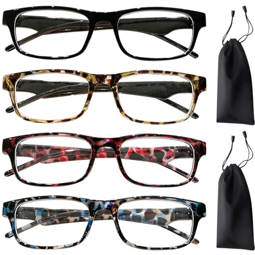 TYXHXTF Lot de 4 Lunettes Anti Lumiere Bleue Femme et Homme Lunette de Lecture Rectangle Lunette de Vue Ultra Leger et Confortable