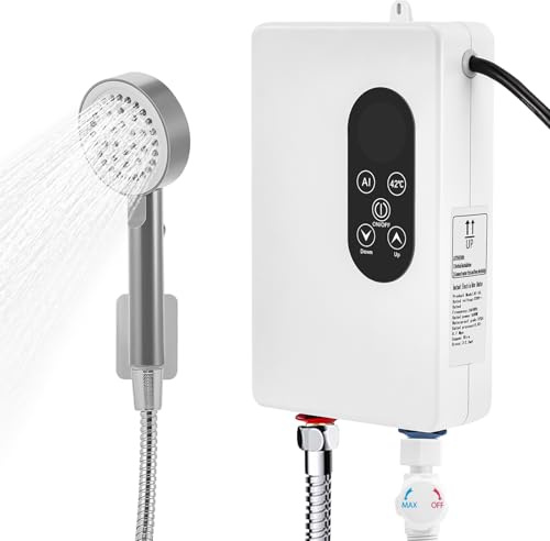 Instant Electric Water Heater 5500W,Under Sink Water Heater with Digital Display & Thermostatic Control,IPX4 Timeproof for Kitchen Sink,Bathroom Shower,Instant Hot Water On Demand with Shower Heads