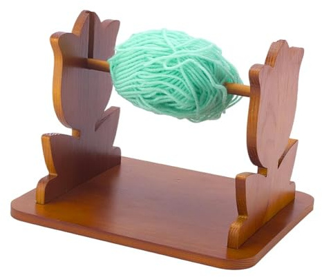 PH PandaHall Wooden Yarn Holder, Tulip Flower Yarn Organizer Ribbon Thread Spools Storage Rack Portable Yarns Ball Holder for Crocheting Knitting Craft Home Sewing Tool, Saddle Brown