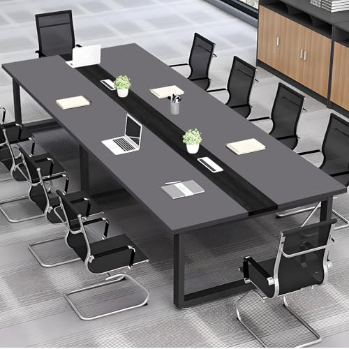 ZRBDDEF Grande Tavolo Riunioni Ufficio – Tavolo Conferenza Moderno con Passacavi,Struttura in Metallo Robusta,Design Rettangolare Nero-Bianco per 8–12 Persone (senza sedie)