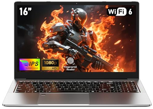 NAIKLULU 16 Pulgadas Ordenador Portatil Gaming R7 5825U Procesador (2.0 to 4.5Ghz), 16GB RAM 1TB SSD Gamer Laptop Pc Portatil 2025, Teclado Retroiluminado/Desbloqueo por Huella/51.97Wh/Tipo-C
