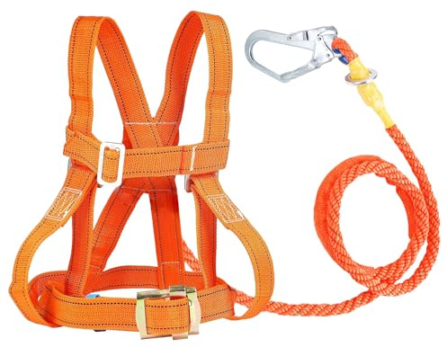 Magicbox Ceinture de sécurité anti-chute [EN 361] | Kit professionnel de tout le corps avec corde 3M et mousqueton en acier | Réglable de 50 à 120 cm pour couvreur, industrie, travail en hauteur