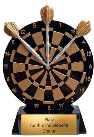 eberin Coupe de fléchettes de 11 cm en résine - Figurine avec trois flèches sur socle - Trophée compact pour clubs et tournois - Prix sportif avec plaque gravée personnalisable