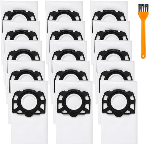 ACOMTUO 15 pezzi KFI 357 Sacchetti per Aspirapolvere per Kärcher WD2, WD3, KWD1, KWD2, KWD3, MV3, WD3.200 - WD3.800 M, SE4001, SE4002, con 1 Spazzola per la Pulizia