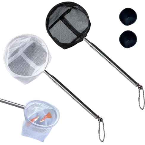 Red de pesca de acero inoxidable para acuarios con mango telescópico y ventosa, ideal para peces y camarones en acuarios. Red de pesca redonda.
