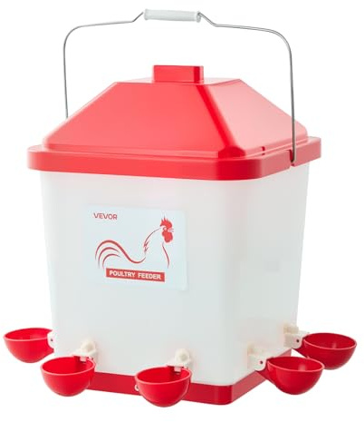 VEVOR Bebedero por Gravedad para Pollos 19 L, 6 Puertos de Agua, Vaso de Llenado Automático, con Asa y Anillo de Goma Sellado, Material PP Impermeable, Diseño Antidesperdicio, 420 x 370 x 420 mm