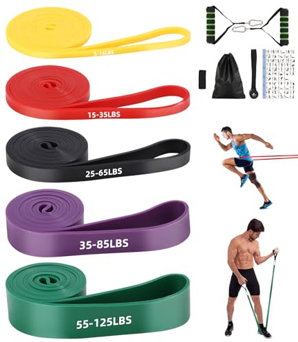 Gyxova Fasce di resistenza con 5 livelli, fasce di resistenza con ancoraggio per porta, fascia elastica fitness con 5 livelli di resistenza, fascia da ginnastica per costruzione muscolare, pilates