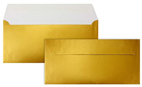 100 Gold-Metallic Brief-Umschläge DIN Lang - 11 x 22 cm - Haftklebung - glänzende Kuverts für große Einladungen und Karten, Hochzeit & Weihnachten