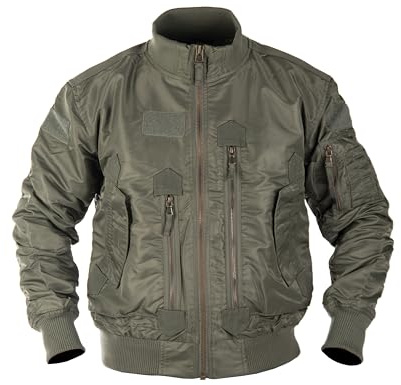 Mil-Tec Chaqueta de aviador táctica US para hombre • Chaqueta bomber táctica con cuello alto • Chaqueta de entretiempo resistente al viento para primavera y otoño • Chaqueta de piloto resistente con