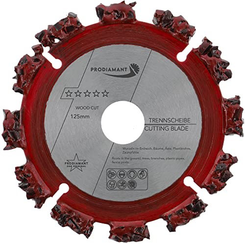 PRODIAMANT Disco de corte profesional WoodCut 125 mm x 22,2 mm disco de corte de carburo para madera, raíces de árboles, betún y tela asfáltica